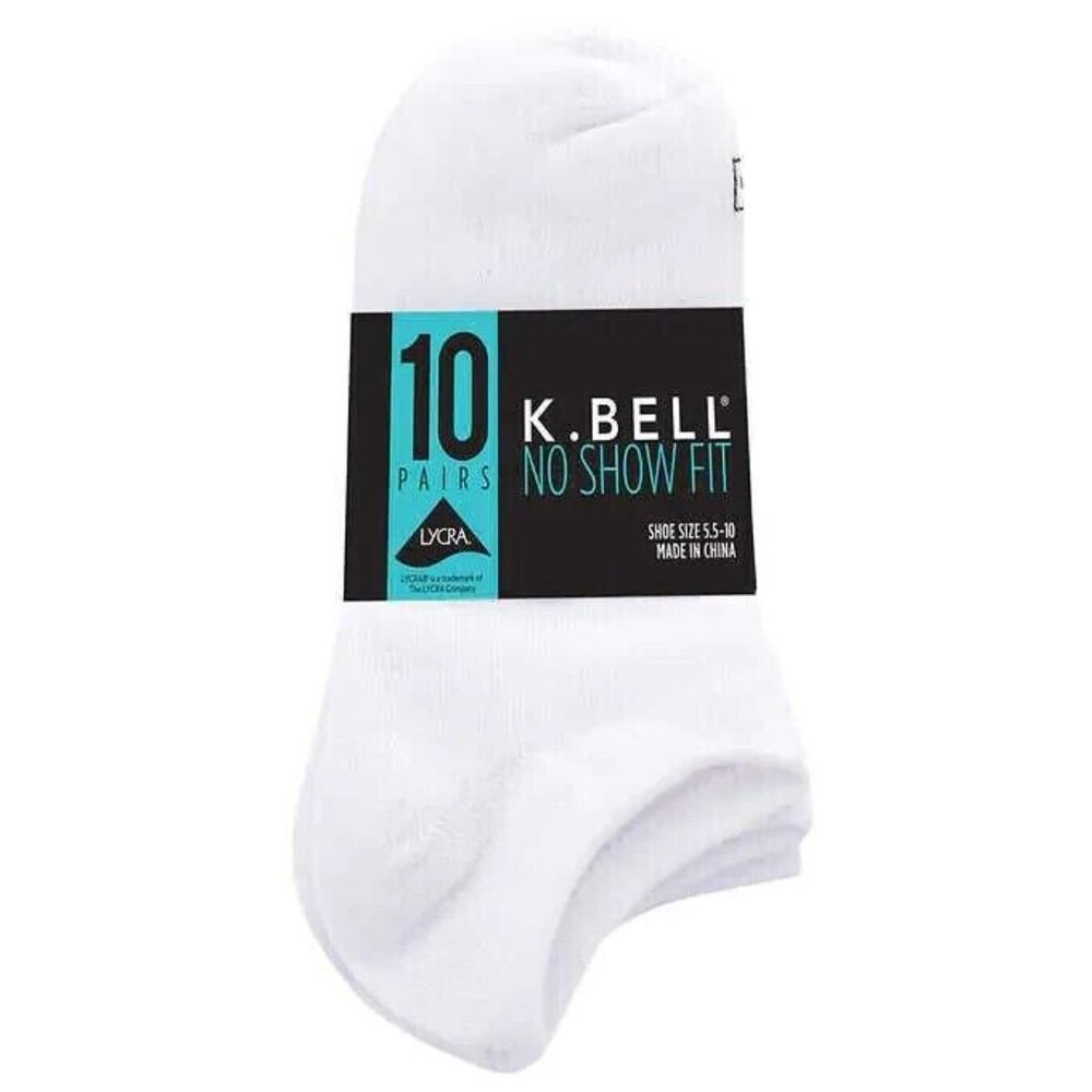 NWT K. Bell Womens 10 Pack Lycra Shoe Size 5.5-12 White Multipack $50 FFF160